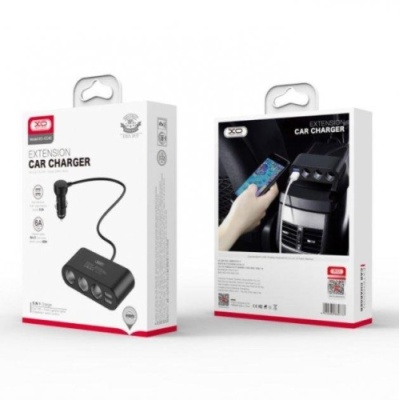 Розгалужувач прикурювача XO CC40 6A 60W (3 порта + 2USB) (Чорний)