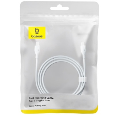 кабель baseus pudding series fast charging cable type-c - type-c 100w/2m (p10355702221-01) (white) 