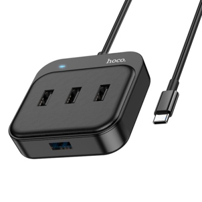 usb hub hoco hb31 easy 4-in-1 converter (type-c to usb3.0+usb2.0*3) 0,2m. black 