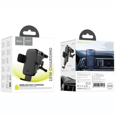 Автотримач Hoco HW10 з безпровідним зарядним пристроєм (Чорний)