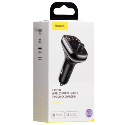 FM Модулятор Baseus (CCMT000101) S-13 36W/2 USB + Type-C (Чорний)