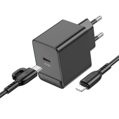 мережевий зарядний пристрій borofone bas15a erudite 1type-c/30w/pd + (type-c - lightning) (чорний) 
