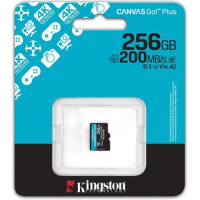 карта пам'яті microsdxc (uhs-1 u3) kingston canvas go! plus 256gb class 10 a2 v30 (r200mb/s, w-160mb/s) 