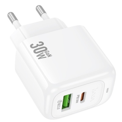 мережевий зарядний пристрій hoco cs55a 1usb/18w/qc3.0 + 1type-c/30w/pd (білий) 