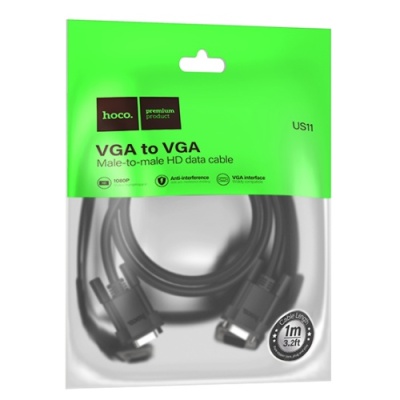 кабель hoco us11 vga male to vga male hd 1m (чорний) 
