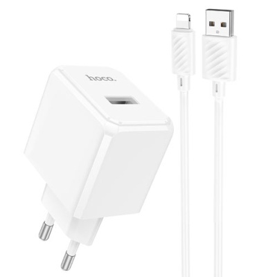 мережевий зарядний пристрій hoco cs11a 1usb/2.1a + (usb - lightning) (білий) 