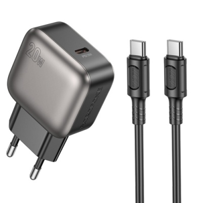 мережевий зарядний пристрій borofone bas53a 1type-c/20w/pd + (type-c - type-c) (чорний) 