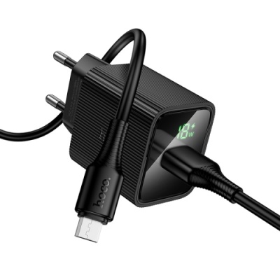 мережевий зарядний пристрій hoco cs81a 1usb/18w/qc3.0 + (usb - microusb) (чорний) 