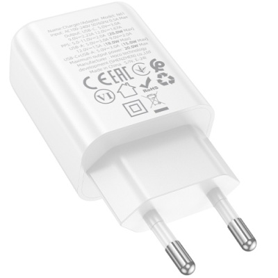 мережевий зарядний пристрій hoco n61 1usb/18w/qc3.0 + 1type-c/20w/pd (білий) 