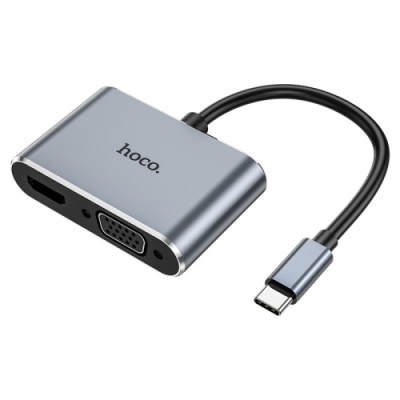 usb hub hoco hb30 type-c eco type-c multi-function converter(hdtv+vga+usb3.0+pd) metal grey 