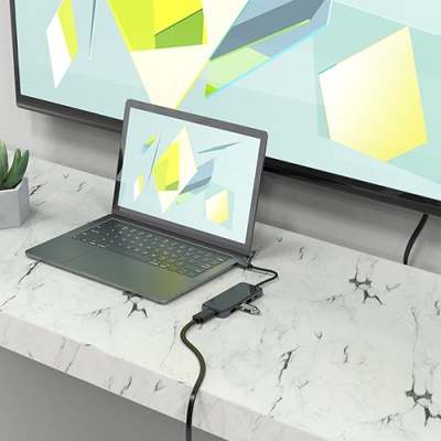 usb hub hoco hb15 (type-c to usb3.0*3+hdmi+pd) (сірий) 