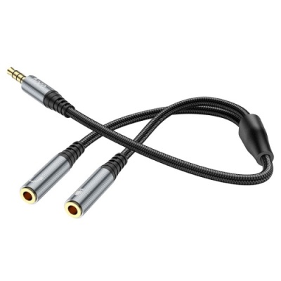 кабель aux hoco splitter upa21 2-in-1 3.5 male to 2 female 0.25m (сiрий) 