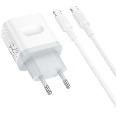 мережевий зарядний пристрій borofone ba99a 1type-c/20w/pd + (type-c - type-c) (білий) 