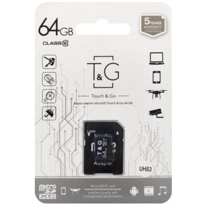 карта пам'яті tg microsdxc 64gb uhs-3 10 class + adapter (чорний) 