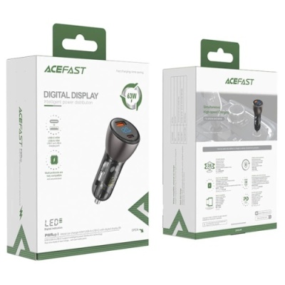 Автомобільний Зарядний Пристрій Acefast B6 PD + QC 3.0 (1 Type-C/1 USB/3A/63W) (чорний)