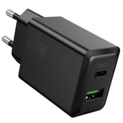 мережевий зарядний пристрій hoco n69 1usb/18w/qc3.0 + 1type-c/20w/pd (чорний) 