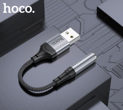 перехідник hoco ls36 usb - aux (3.5mm)(female) 0.12m(чорний) 