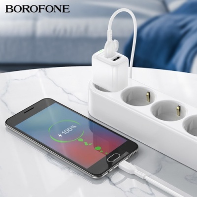 мережевий зарядний пристрій borofone bas41a 2usb/12w/2.4a + (usb - microusb) (білий) 