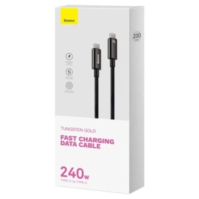 кабель baseus tungsten gold type-c - type-c 240w/2m (cawj040101) (black) 