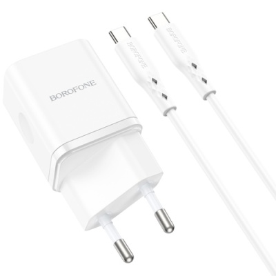 мережевий зарядний пристрій borofone bn7 1usb/18w/qc3.0 + 1type-c/20w/pd + (type-c - type-c) (бiлий) 