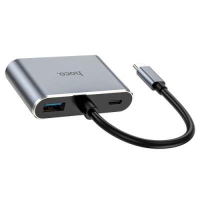 usb hub hoco hb30 type-c eco type-c multi-function converter(hdtv+vga+usb3.0+pd) metal grey 