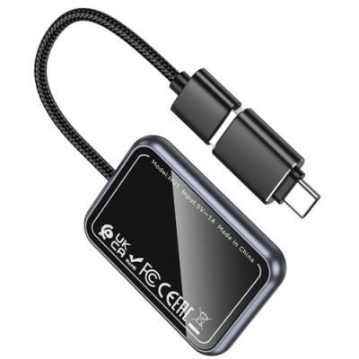 Адаптер бездротовий автомобільний Hoco HU1 CarPlay/Android Auto - USB/ Type-C (сірий)