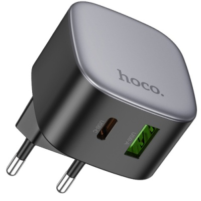 мережевий зарядний пристрій hoco cs32a rise 1usb/18w/qc3.0 + 1type-c/20w/pd (чорний) 