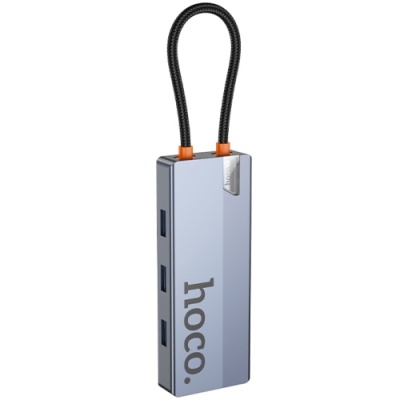 usb hub hoco hb51 type-c 6-in-1 (hdtv+rj45-100mbps+pd+usb3.0*3) (сірий) 