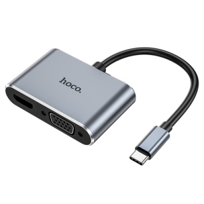 usb hub hoco hb29 type-c easy-lead type-c multifunction converter(hdtv+vga) metal grey 