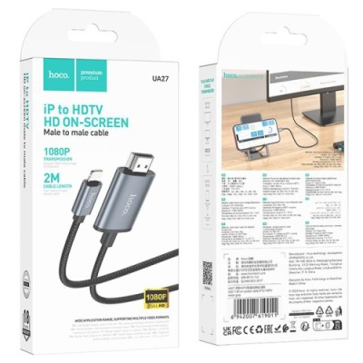кабель hoco ua27 lightning - hdmi tv 2m metal gray 