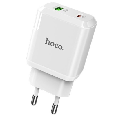 мережевий зарядний пристрій hoco n5 1usb/18w/qc3.0 + 1type-c/20w/pd (білий) 