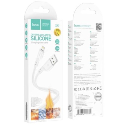 кабель hoco x97 crystal color silicone usb - lightning 2.4a/1m (білий) 