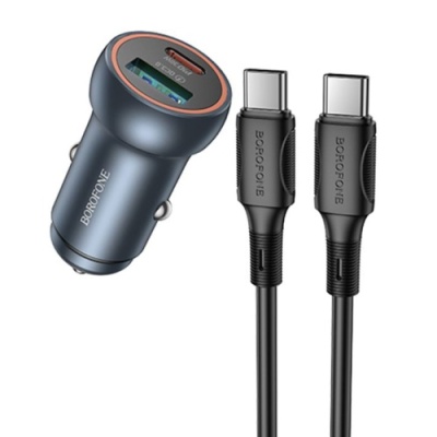 Автомобільний Зарядний Пристрій Borofone BZ32A 30W 1Type-C/30W/PD + 1USB/18W/QC3.0 + (Type-C - Type-C) (Сірий)
