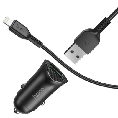 Автомобільний Зарядний Пристрій Hoco Z39 Farsighted 2USB/18W/QC3.0 + (USB - Lightning) (Чорний)