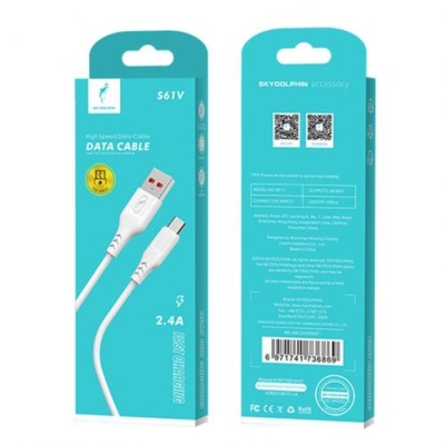 кабель skydolphin s61vb usb - microusb 2.4a/2m (білий) 