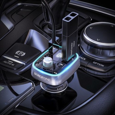 FM Модулятор Borofone BC32 Bluetooth Sunlight QC3.0 2USB/3A Black