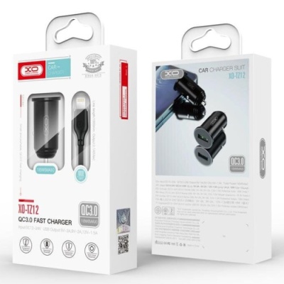 Автомобільний Зарядний Пристрій XO TZ12/CC35 1USB/18W/QC3.0 + (USB - Type-C) (Чорний)