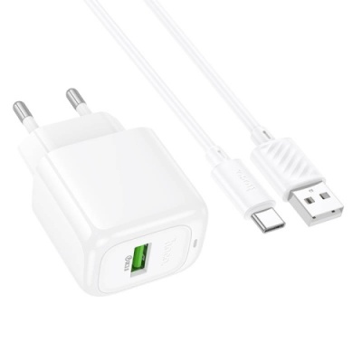 мережевий зарядний пристрій hoco cs52a 1usb/18w/qc3.0 + (usb - type-c) (білий) 