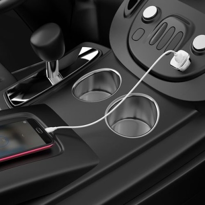 Автомобільний Зарядний Пристрій Borofone BZ12A 1USB/18W/QC3.0 + (USB - MicroUSB) (Білий)