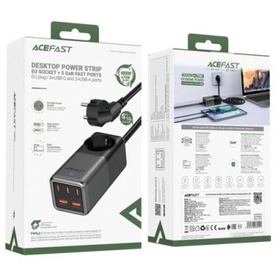 мережевий подовжувач acefast z2 pd75w (2usb/3 type-c/1xsocket) 1.5 м (чорно-сірий) 