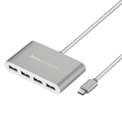 usb hub type-c hoco hb3 4usb (сталевий) 