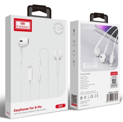 навушники earldom et-e69 lightning (ctia standart) white 