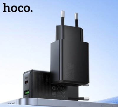 мережевий зарядний пристрій hoco n69 1usb/18w/qc3.0 + 1type-c/20w/pd (чорний) 