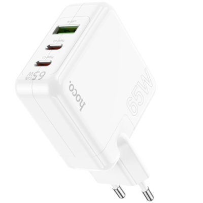 мережевий зарядний пристрій hoco c115a pd65w+ qc3.0 (1usb/2type-c) (білий) 