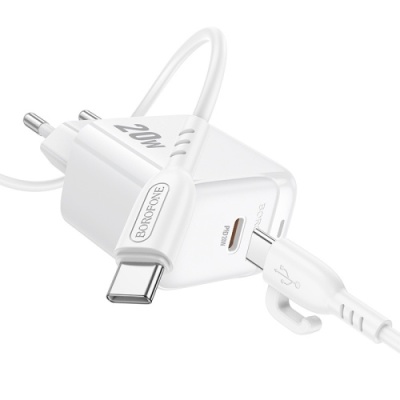 мережевий зарядний пристрій borofone bas43a 1type-c/20w/pd + (type-c - type-c) (білий) 