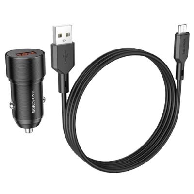 Автомобільний Зарядний Пристрій Borofone BZ19A Wisdom 1USB/18W/QC3.0 + (USB - MicroUSB) (Чорний)