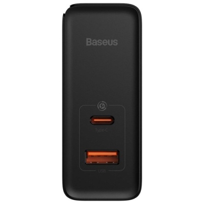мережевий зарядний пристрій baseus gan5 pro fast charger (ccgp090201) 1usb/30w/qc4.0 + 1type-c/65w/pd3.0 + (type-c - type-c)5a (чорний) 