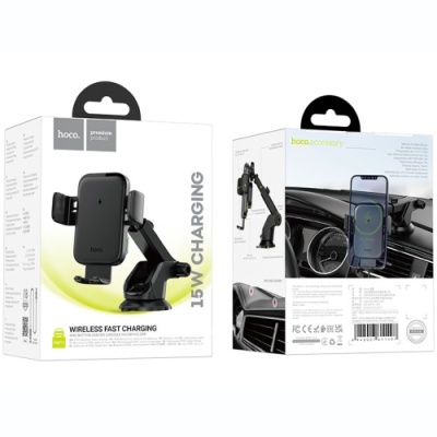 Автотримач Hoco HW11 з безпровідним зарядним пристроєм (Чорний)