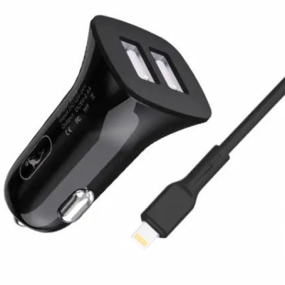 Автомобільний Зарядний Пристрій SkyDolphin SZ08L 2USB/2.4A + (USB - Lightning) (Чорний)