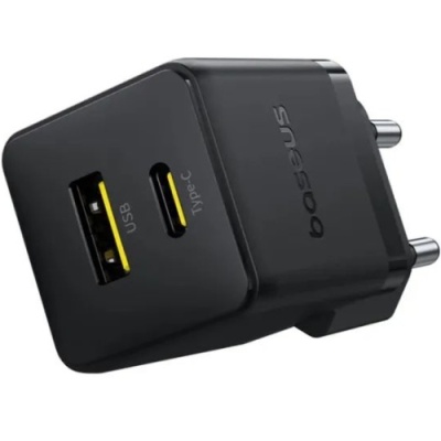 мережевий зарядний пристрій baseus palm fast charger (p10111608113-00) 1usb/qc3.0 + 1type-c/pd 20w (чорний) 